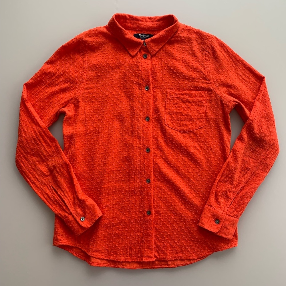 Madewell Textured Dot Button Down in Orange | Small